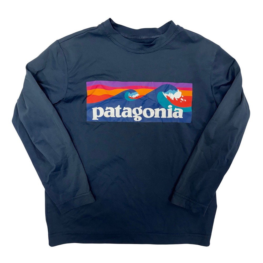 Patagonia Boys Capilene Cool Daily Long Sleeve T-Shirt Navy Blue XS 5-6